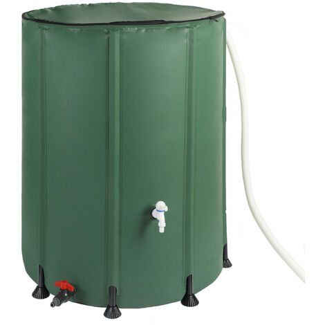 Terre Jardin – Récupérateur d'eau de pluie 750L en PVC – Résistant aux intempéries – 2 sorties d'eau avec robinet – Coloris vert