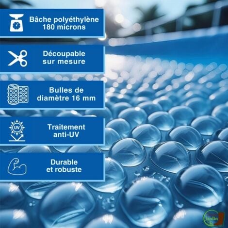 Bâche à bulles piscine ronde polyéthylène 180 mirons – réduit évaporation, conserve chaleur, protège débris - 3 m - Bleu
