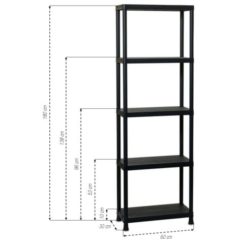 Étagère Rangement en plastique - 180 x 60 x 30 cm - 125 kg - 5 niveaux - Cuisine, garage