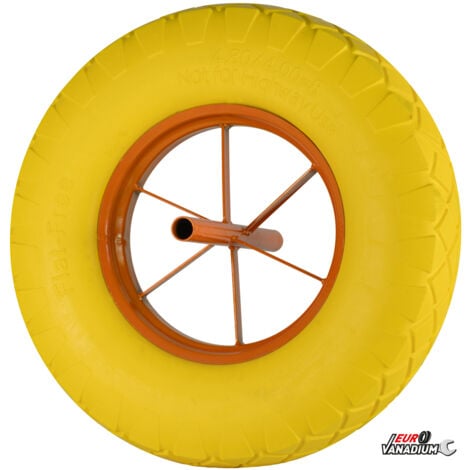 Roue de Brouette Pleine Increvable 15" - Ø 380 mm – Axe 20 mm - Caoutchouc renforcé - Capacité 150 kg - Haute résistance
