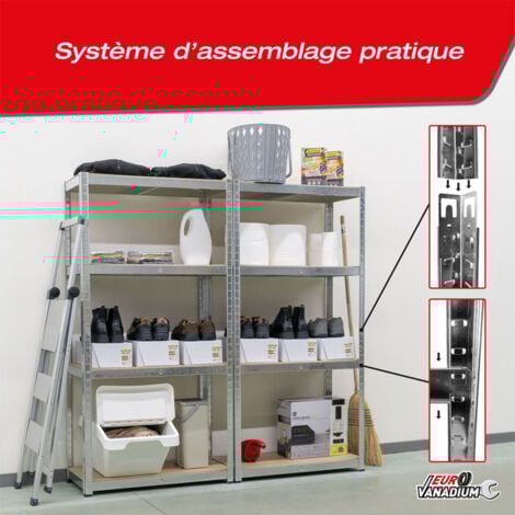 Double étagère charges lourdes en métal - EURO VANADIUM - Capacité de charge élevée - 8 plateaux - 640 kg max