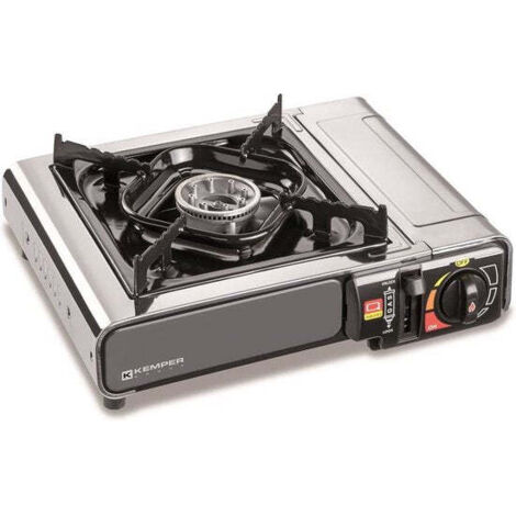 Kemper – Réchaud à gaz portable 2200W – 1 feu – Allumage piezo – Acier inoxydable – Système de sécurité avancé – Mallette de transport