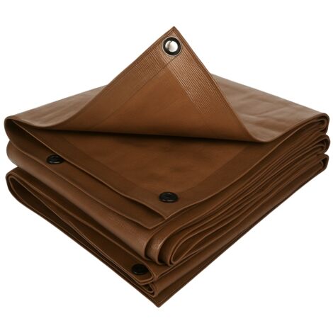 Terre Jardin – Bâche de protection marron 140g/m² – Renforcée avec traitement anti-UV – 8 x 12 – Oeillets tous les 50 cm – Étanchéité renforcée