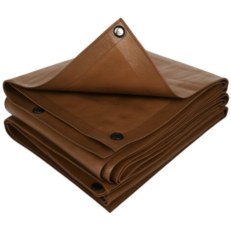 Terre Jardin – Bâche de protection marron 140g/m² renforcée anti-UV – 10 x 15 – Ourlets et œillets pour fixation – Résistante aux intempéries