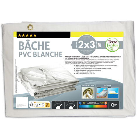 Bâche de Protection LUXE PVC 300g/m² – Indéchirable - Résistance moisissures, UV, imperméable - Multifonctions - 2 x 3 - Blanc