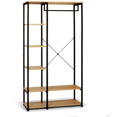 Facilitys – Dressing porte vêtements bois et métal – Hauteur 167 cm – Largeur 40 cm – Penderie et étagères pour rangement optimisé (1/5)