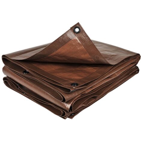 Terre Jardin – Bâche de protection marron 140g/m² renforcée – Anti-UV – 3 x 5 m – Oeillets tous les 50 cm – Polyéthylène pour extérieur