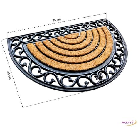 Paillasson Demi-Lune en Coco Antidérapant 75x45 cm pour Porte d'Entrée