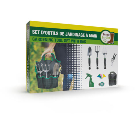 Outils Jardinage, 9 pièces Ensemble de Jardinage en Acier Inoxydable avec XL Sac de Rangement, Arrosoir, Gants de, Cadeaux de kit Jardinage adulte pour Homme et Femme