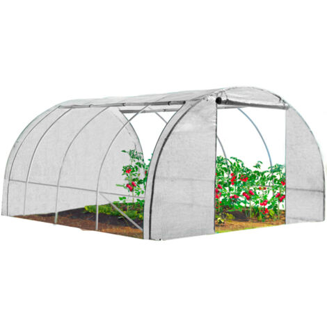 Terre Jardin – Serre tunnel blanche 4 saisons 12m² – Dimensions 3x4m – Structure en acier galvanisé – Bâche anti-UV avec 8 fenêtres moustiquaires