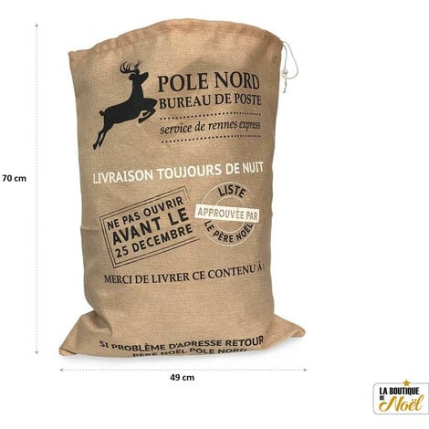 Hotte du Père Noël effet toile de jute beige