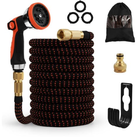 Tuyau d'arrosage extensible flexible avec accessoires et fixations - 15 mètres - Noir (1/3)