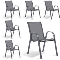 Terre Jardin – Lot de 6 chaises de jardin empilables en textilène – Acier et textilène – Charge maximale 150 kg – Dimensions 54x72x90 cm