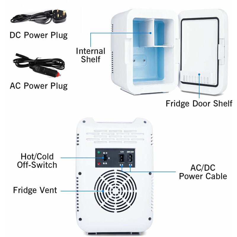 Fullwatt 2 in 1 Mini Kühlschrank, 10 Liter mit Kühl- und Heizfunktion,  tragbare elektrische Gefrierbox klein Gefrierschrank für Auto, camping,  Lkw