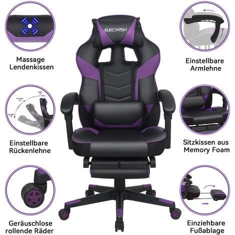 Puluomis Gaming Stuhl mit Massage und Fußstütze, Bürostuhl Chefsessel  Schreibtischstuhl Racing Stuhl ergonomisch Sportsitz Gamingstuhl  Computerstuhl