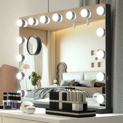 Puluomis Schminkspiegel Kosmetikspiegel Hollywood Spiegel Dimmbar mit 15  LED Beleuchtung 3 Lichtfarben, Touchscreen und 10X Vergrößerung