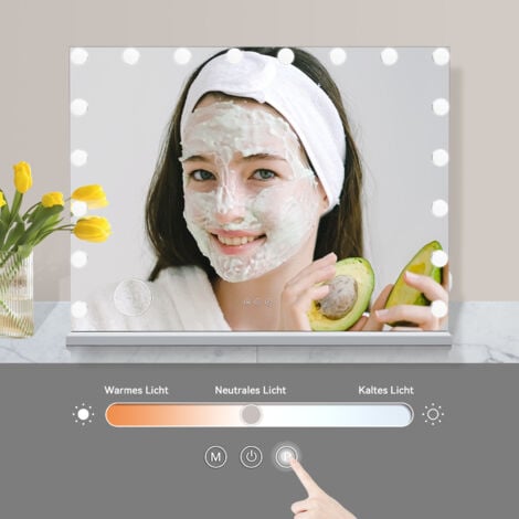 Puluomis Schminkspiegel Kosmetikspiegel Hollywood Spiegel Dimmbar mit 18  LED Beleuchtung 3 Lichtfarben, Touchscreen und 10X Vergrößerung