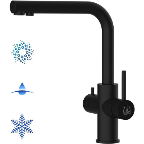 Robinet Cuisine Mitigeur 5 Voies en ACIER INOXYDABLE Massif, avec bec pivotant 360° en L, PVD Noir Mat (1/5)