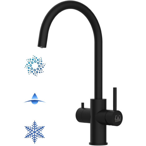 Robinet Cuisine Mitigeur 5 Voies en ACIER INOXYDABLE Massif, avec bec pivotant 360° en U, PVD Noir Mat (1/5)