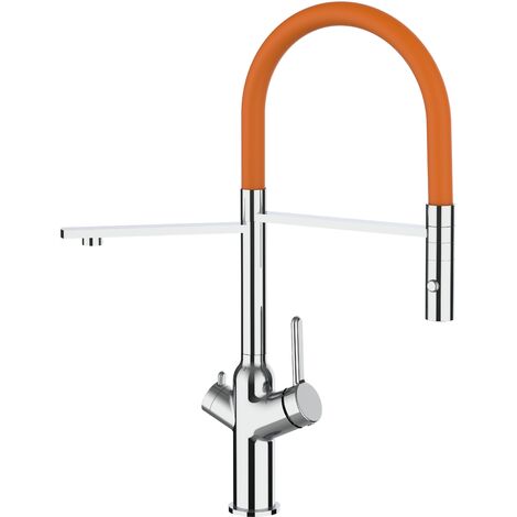 Robinet de Cuisine Mitigeur 3 voies chrome bec orange orientable et douchette 2 jets detachable BOD VIZIO (1/4)