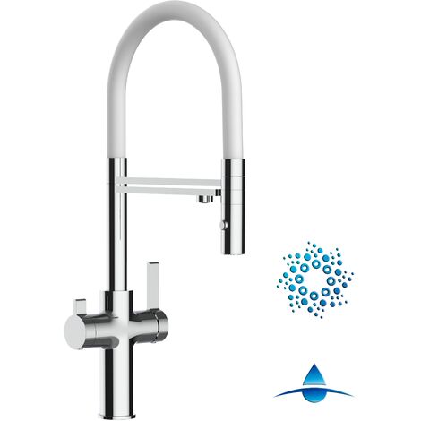 Robinet de Cuisine Mitigeur 4 Voies chromé pour système de carbonatation et filtration/purification d'eau bec blanc orientable et douchette 2 jets détachable FC VIZIO (1/5)