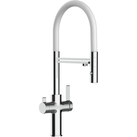 Robinet de Cuisine Mitigeur 3 voies chromé bec blanc orientable et douchette 2 jets détachable FC VIZIO (1/5)