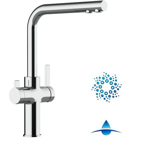 Robinet de Cuisine Mitigeur 4 Voies chromé pour système de carbonatation et filtration/purification d'eau bec L pivotant 360 - FC - VIZIO (1/5)