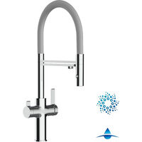 Robinet de Cuisine Mitigeur 4 Voies chromé pour système de carbonatation et filtration/purification d'eau bec gris orientable et douchette 2 jets détachable FC VIZIO