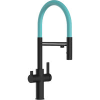 Robinet de Cuisine Mitigeur 3 voies noir mat bec turquoise orientable et douchette 2 jets détachable FC VIZIO