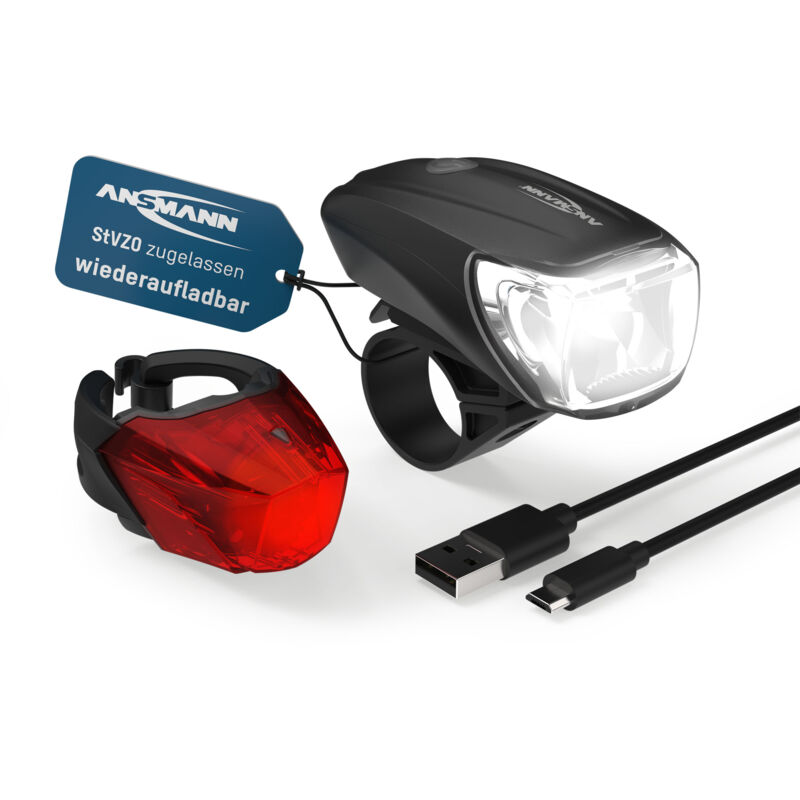 Fahrrad LED-Frontleuchte mit Seitenlicht mit AKKU und USB-Ladekabel 