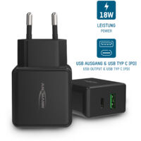 ANSMANN USB-Ladegerät HomeCharger HC218PD, 5 - 12V, 3000 mA, schwarz