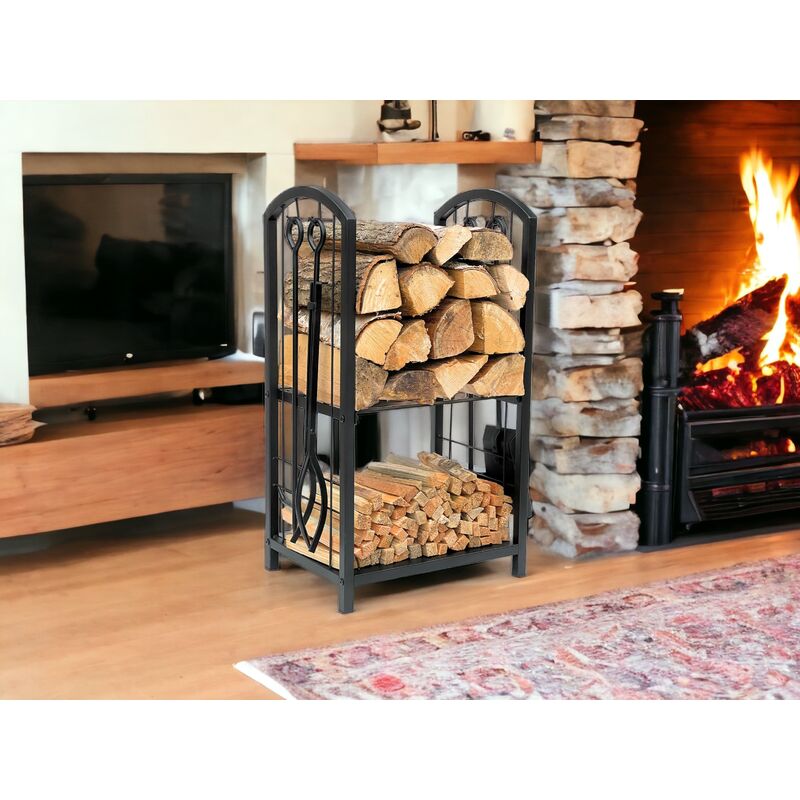 KESSER® Rangement Bois De Cheminée Extérieur - Abri Métal + Bâche 300kg - 260x36x117cm