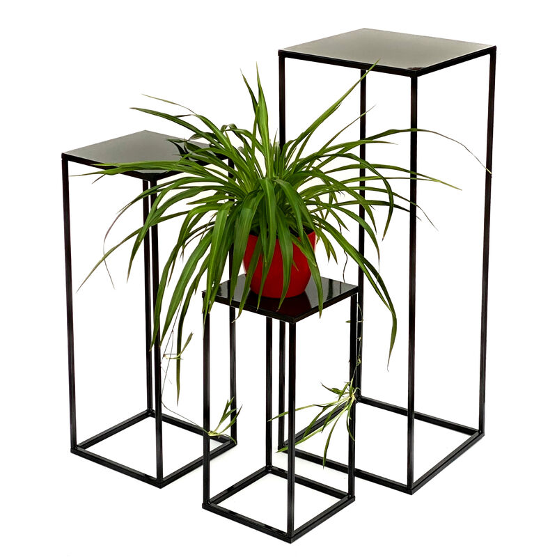 Ensemble de 3 tables de fleurs en métal DanDiBo avec vase noir et argent -  Collection 96091 