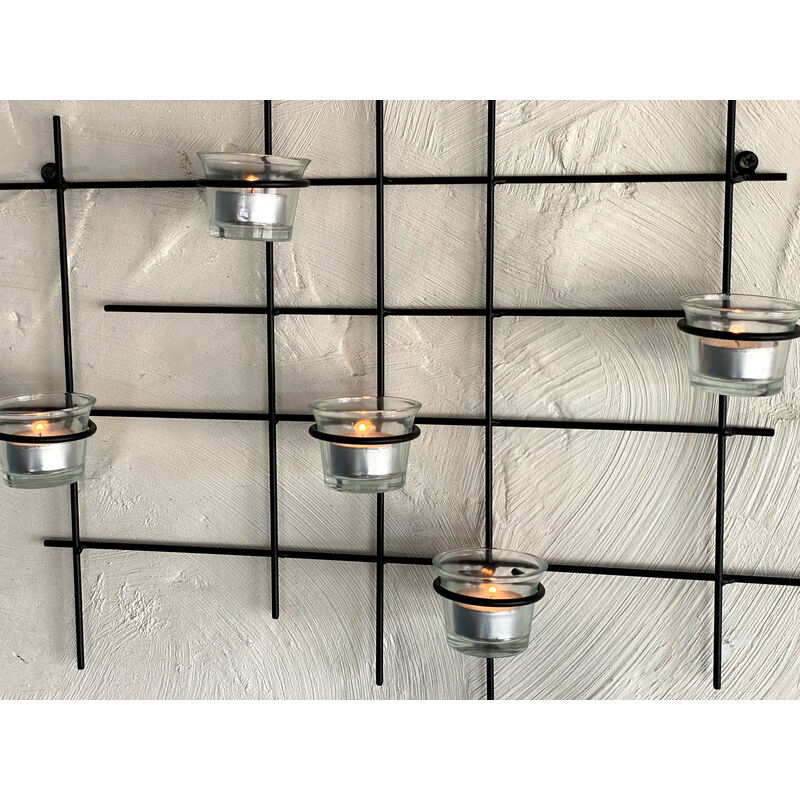 Support Mural Cœur Pour Bougies Chauffe-plat - Décoration Murale Romantique - Métal Noir - 39 Cm - Avec Photophores