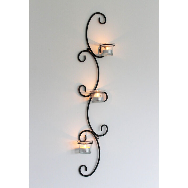 Lot De 2 Bougeoirs Muraux Vintage Noir - Appliques Métal Pour Décoration Salon Chambre
