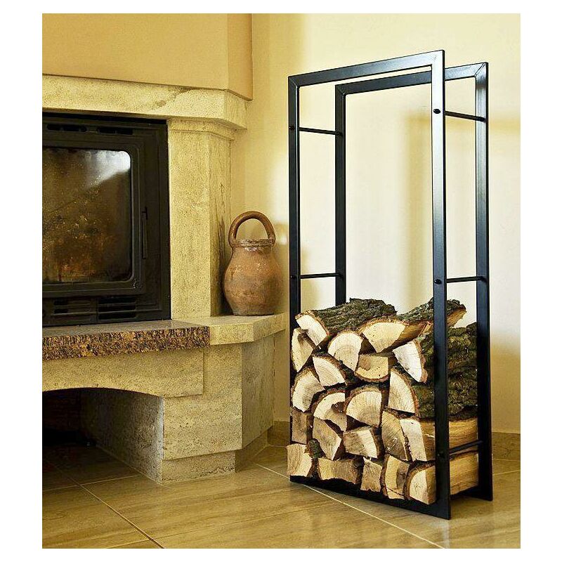 Rangement à bois en acier noir 150x80x25CM, rack pour bois de chauffage,  range-bûches