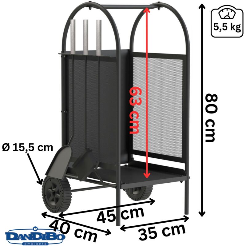 Panier à Bois En Métal Noir Daromigo – Dimensions 50x30x40 Cm, Avec Anse, Pour Cheminée, Intérieur, Rangement Bois