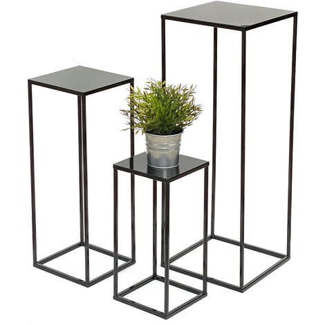 Ensemble de 3 tables de fleurs en métal DanDiBo avec vase noir et argent -  Collection 96091 