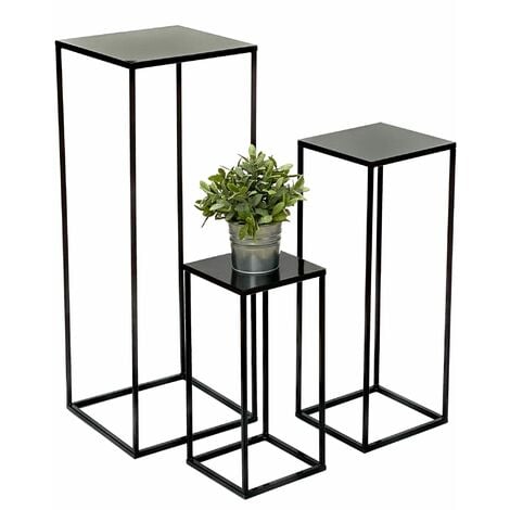 Ensemble de 3 tables de fleurs en métal DanDiBo avec vase noir et argent -  Collection 96091 