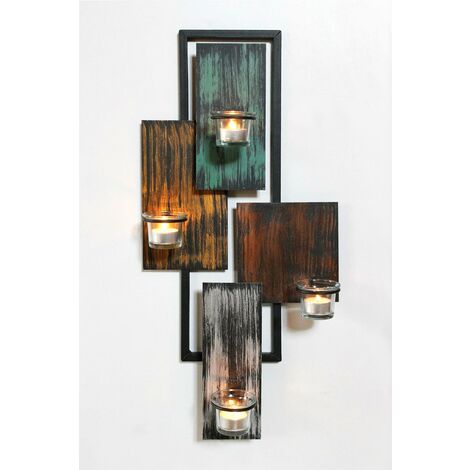 Dandibo – Bougeoir mural abstrait en métal noir 61 cm – Accueille 4 bougies à chauffe-plat – Décoration élégante pour salon et bureau