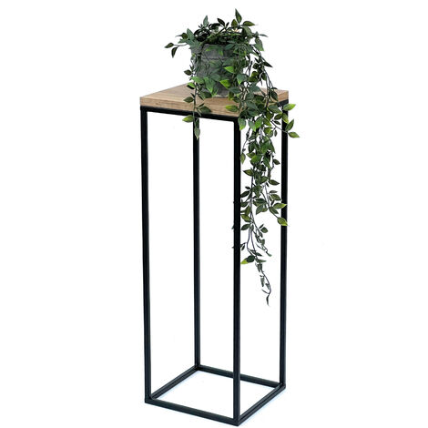 Dandibo – Tabouret à fleurs 96352 – Métal noir angulaire 70 cm – Support pour jardinière avec surface en bois résistant – Table d'appoint moderne