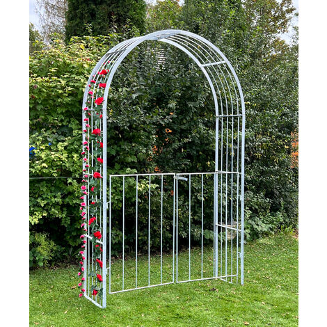 DanDiBo Arc de roses Galvanisé Massif avec porte 140 cm Arc de porte 96517 Résistant aux intempéries Arc en plein fer Aide au grimpage Arc de jardin Galvanisé à chaud