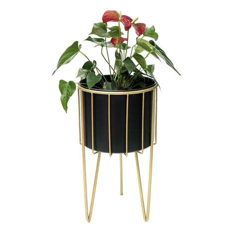 DanDiBo Tabouret à fleurs avec pot Métal Or Noir Rond L 45 cm Porte-fleurs 96039 Colonne à fleurs Moderne Porte-plantes Tabouret à plantes (1/5)