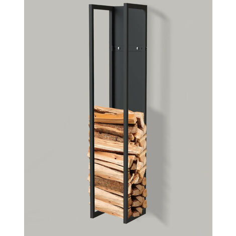 Dandibo – Étagère à bois 96465 – Métal noir – Support cheminée 120 cm – Paroi arrière – Suspendue au mur – Panier à bois