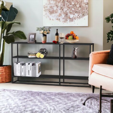 Console En Métal Gris Avec étagère Arrière – Longueur 120 Cm, Rangement Pratique