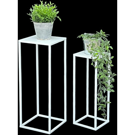 DanDiBo Tabouret de fleur Métal Blanc Angulaire Support de fleur Table d'appoint 96482 Lot de 2 Colonnes de fleurs Moderne Support de plante Tabouret de plante (1/5)