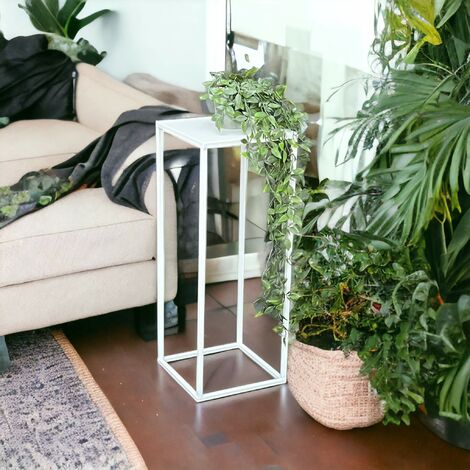 Support De Plantes Moderne En Métal - 68 Cm De Haut, Pot Blanc Rond 18 Cm - Design Loft, Robuste, Pour Décoration Intérieure