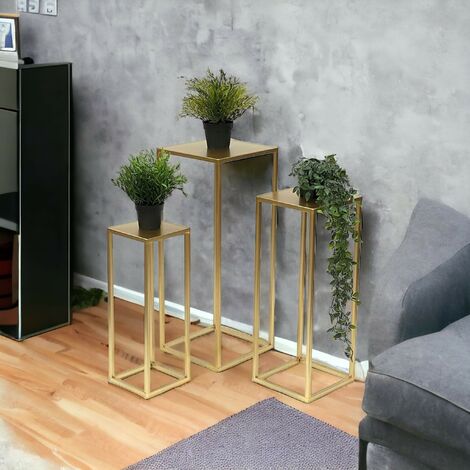 Bremermann Lot De 4 Tabourets De Fleurs En Métal Noir - Colonne Empilable Pour Plantes