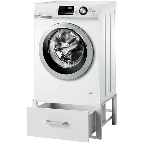 Dandibo – Socle pour lave-linge 96502 – Tiroir de rangement – Métal blanc – Hauteur 30 cm – Charge max 150 kg – Montage rapide et facile