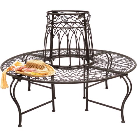 DanDiBo Banc rond en métal résistant aux intempéries Marron Ø 130 cm Banc d'arbre 96003 Banc de jardin Banc de parc Banc en fer